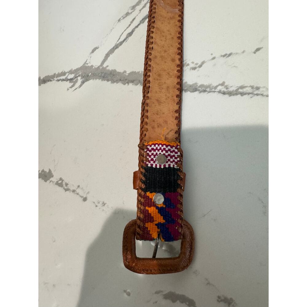 Multicolor Patterned Belt With Brown Leather Acce… - image 8